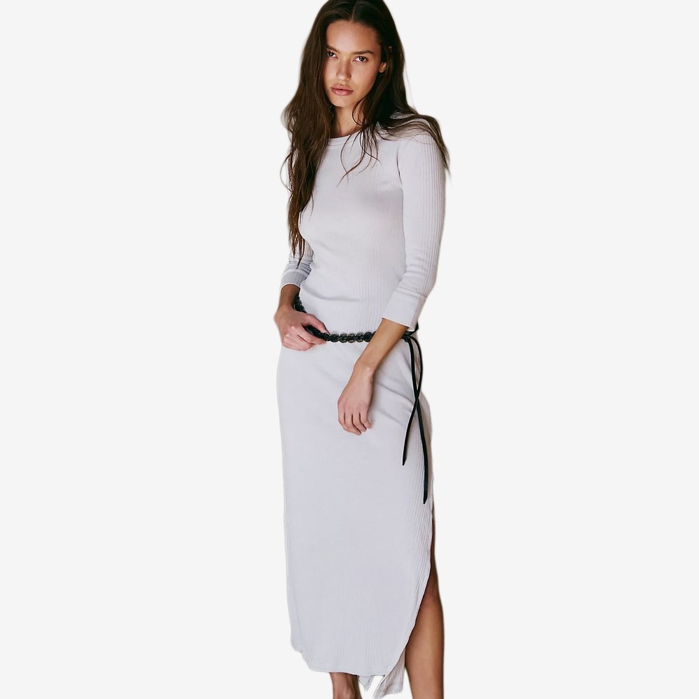 Free People Free-est Vance Maxi Dress Size L Gray Cotton Ribbed